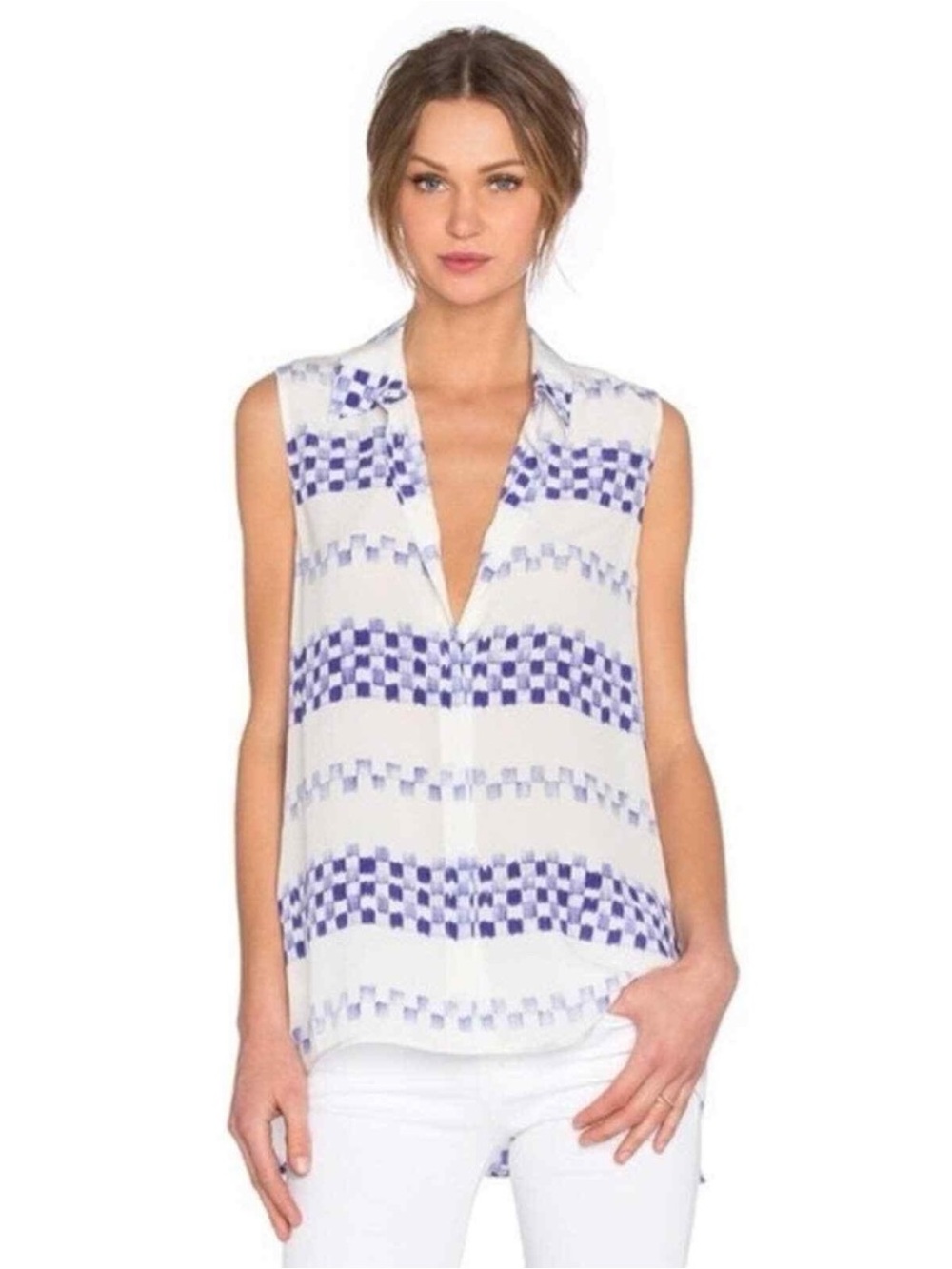 EQUIPMENT silk Milla Printed Tank in Nature White & Biro Blue